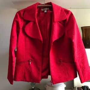 Laura Ashley Petite Red Jacquard Zip Front Jacket Size Medium Petite